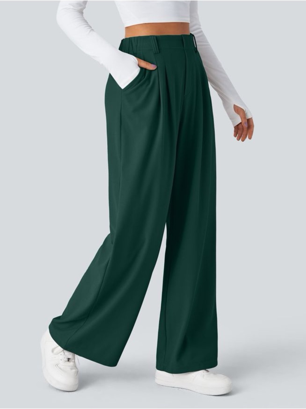 Halara Flex™ High Waisted Pocket Wide Leg Waffle Work Pants in Forest Biome